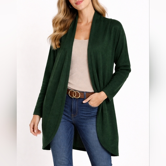 Private Label Sweaters - 3/$30 Emerald Green Open Front Holiday Kimono